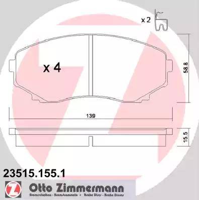 Zimmermann 23515.155.1 - Комплект спирачно феродо, дискови спирачки vvparts.bg