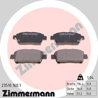 Zimmermann 23510.160.1 - Комплект спирачно феродо, дискови спирачки vvparts.bg