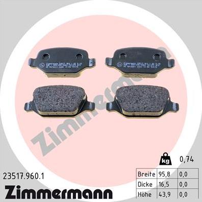 Zimmermann 23517.960.1 - Комплект спирачно феродо, дискови спирачки vvparts.bg