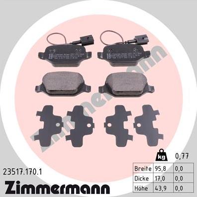 Zimmermann 23517.170.1 - Комплект спирачно феродо, дискови спирачки vvparts.bg