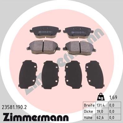 Zimmermann 23581.190.2 - Комплект спирачно феродо, дискови спирачки vvparts.bg