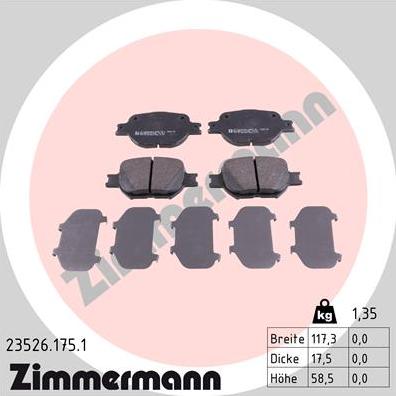 Zimmermann 23526.175.1 - Комплект спирачно феродо, дискови спирачки vvparts.bg