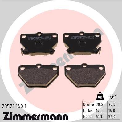 Zimmermann 23521.140.1 - Комплект спирачно феродо, дискови спирачки vvparts.bg