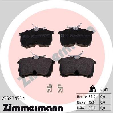 Zimmermann 23527.150.1 - Комплект спирачно феродо, дискови спирачки vvparts.bg