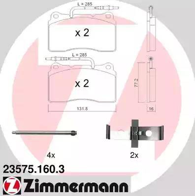 Zimmermann 23575.160.3 - Комплект спирачно феродо, дискови спирачки vvparts.bg