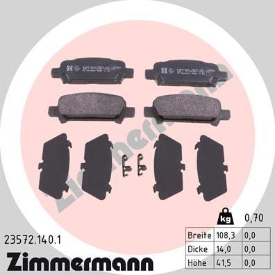 Zimmermann 23572.140.1 - Комплект спирачно феродо, дискови спирачки vvparts.bg