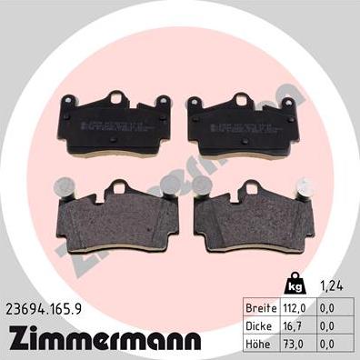 Zimmermann 23694.165.9 - Комплект спирачно феродо, дискови спирачки vvparts.bg