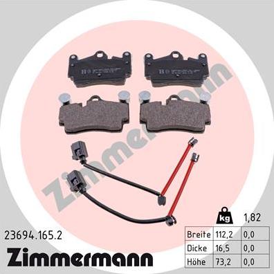 Zimmermann 23694.165.2 - Комплект спирачно феродо, дискови спирачки vvparts.bg
