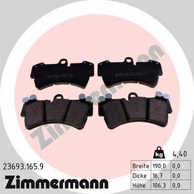 Zimmermann 23693.165.9 - Комплект спирачно феродо, дискови спирачки vvparts.bg