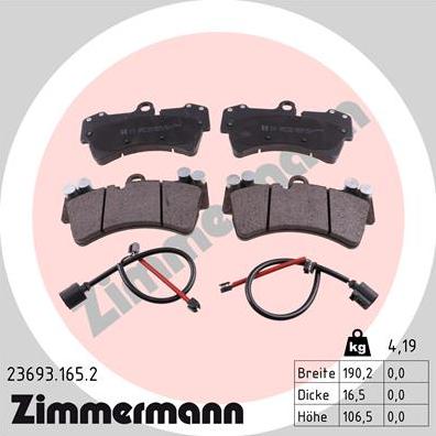 Zimmermann 23693.165.2 - Комплект спирачно феродо, дискови спирачки vvparts.bg