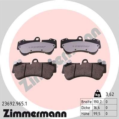 Zimmermann 23692.965.1 - Комплект спирачно феродо, дискови спирачки vvparts.bg
