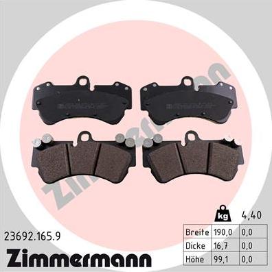 Zimmermann 23692.165.9 - Комплект спирачно феродо, дискови спирачки vvparts.bg