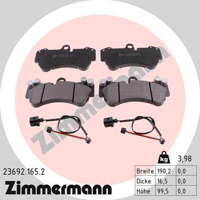 Zimmermann 23692.165.2 - Комплект спирачно феродо, дискови спирачки vvparts.bg