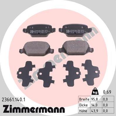 Zimmermann 23661.140.1 - Комплект спирачно феродо, дискови спирачки vvparts.bg