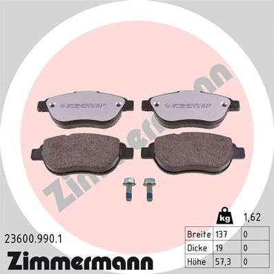 Zimmermann 23600.990.1 - Комплект спирачно феродо, дискови спирачки vvparts.bg