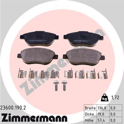 Zimmermann 23600.190.2 - Комплект спирачно феродо, дискови спирачки vvparts.bg