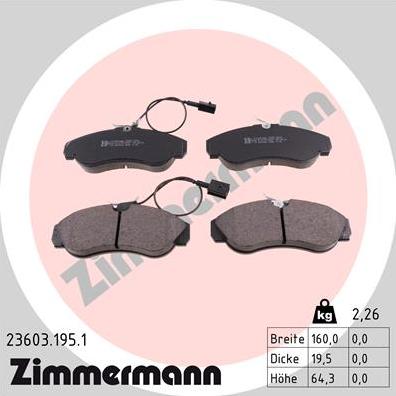 Zimmermann 23603.195.1 - Комплект спирачно феродо, дискови спирачки vvparts.bg