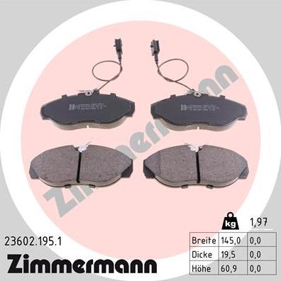 Zimmermann 23602.195.1 - Комплект спирачно феродо, дискови спирачки vvparts.bg