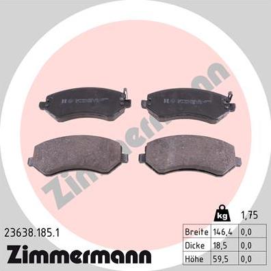 Zimmermann 23638.185.1 - Комплект спирачно феродо, дискови спирачки vvparts.bg