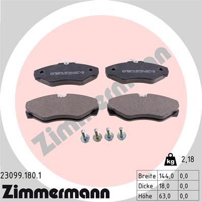 Zimmermann 23099.180.1 - Комплект спирачно феродо, дискови спирачки vvparts.bg