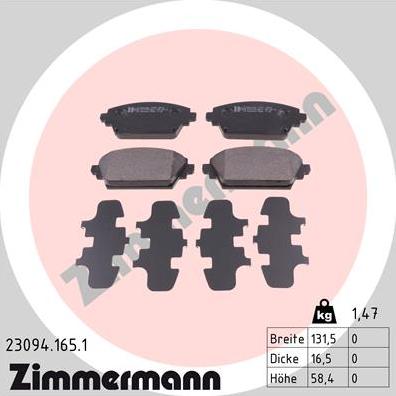 Zimmermann 23094.165.1 - Комплект спирачно феродо, дискови спирачки vvparts.bg