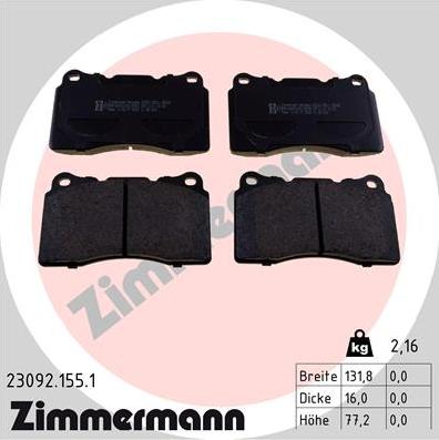 Zimmermann 23092.155.1 - Комплект спирачно феродо, дискови спирачки vvparts.bg