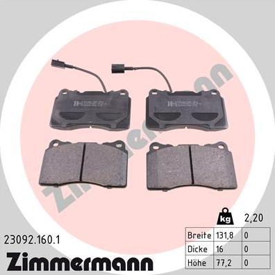 Zimmermann 23092.160.1 - Комплект спирачно феродо, дискови спирачки vvparts.bg