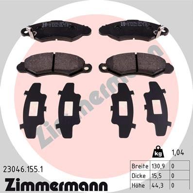 Zimmermann 23046.155.1 - Комплект спирачно феродо, дискови спирачки vvparts.bg