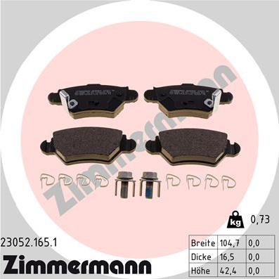 Zimmermann 23052.165.1 - Комплект спирачно феродо, дискови спирачки vvparts.bg