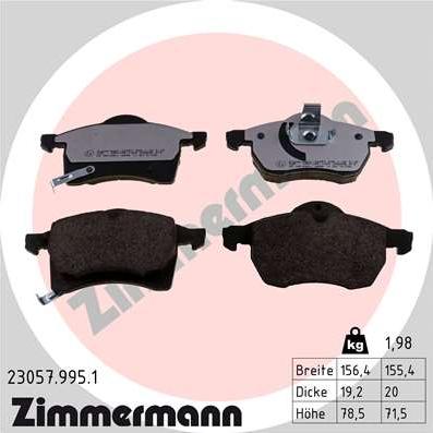 Zimmermann 23057.995.1 - Комплект спирачно феродо, дискови спирачки vvparts.bg