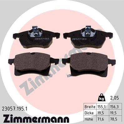 Zimmermann 23057.195.1 - Комплект спирачно феродо, дискови спирачки vvparts.bg