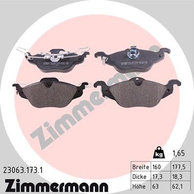 Zimmermann 23063.173.1 - Комплект спирачно феродо, дискови спирачки vvparts.bg