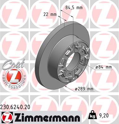 Zimmermann 230.6240.20 - Спирачен диск vvparts.bg