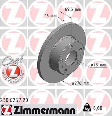 Zimmermann 230.6257.20 - Спирачен диск vvparts.bg