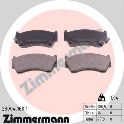 Zimmermann 23004.160.1 - Комплект спирачно феродо, дискови спирачки vvparts.bg
