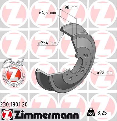 Zimmermann 230.1901.20 - Спирачен барабан vvparts.bg