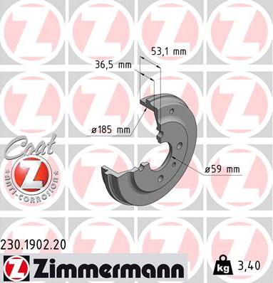 Zimmermann 230.1902.20 - Спирачен барабан vvparts.bg