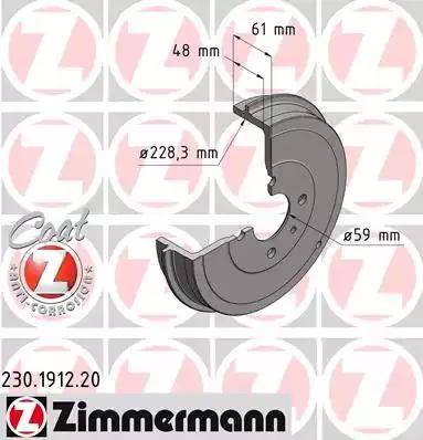 Zimmermann 230.1912.20 - Спирачен барабан vvparts.bg