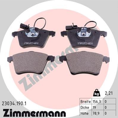 Zimmermann 23034.190.1 - Комплект спирачно феродо, дискови спирачки vvparts.bg