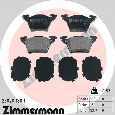 Zimmermann 23020.180.1 - Комплект спирачно феродо, дискови спирачки vvparts.bg