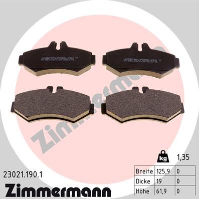 Zimmermann 23021.190.1 - Комплект спирачно феродо, дискови спирачки vvparts.bg