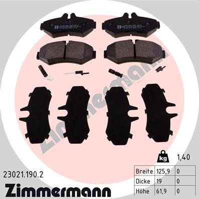 Zimmermann 23021.190.2 - Комплект спирачно феродо, дискови спирачки vvparts.bg