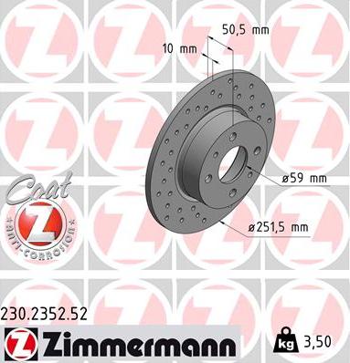 Zimmermann 230.2352.52 - Спирачен диск vvparts.bg