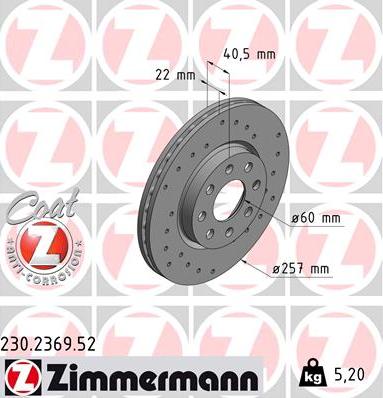 Zimmermann 230.2369.52 - Спирачен диск vvparts.bg