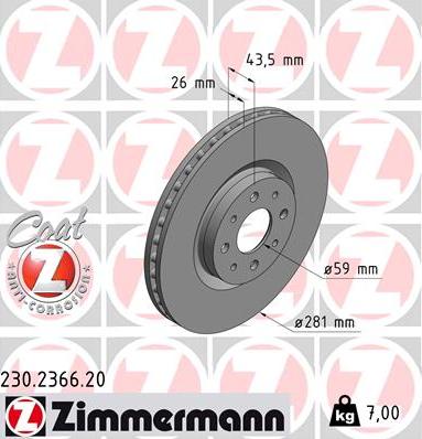 Zimmermann 230.2366.20 - Спирачен диск vvparts.bg