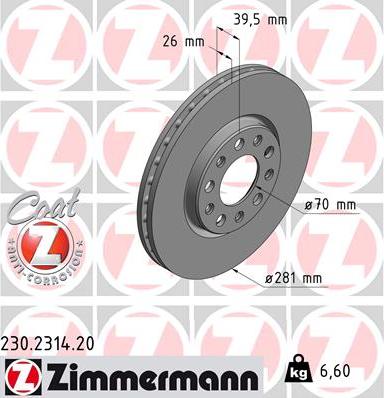 Zimmermann 230.2314.20 - Спирачен диск vvparts.bg