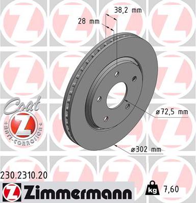 Zimmermann 230.2310.20 - Спирачен диск vvparts.bg