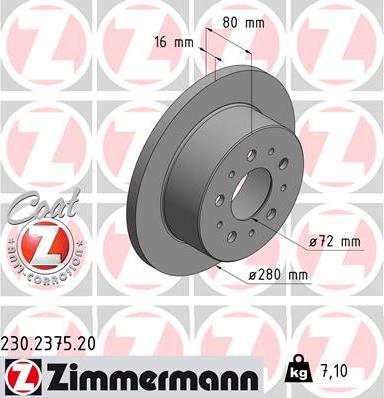 Zimmermann 230.2375.20 - Спирачен диск vvparts.bg