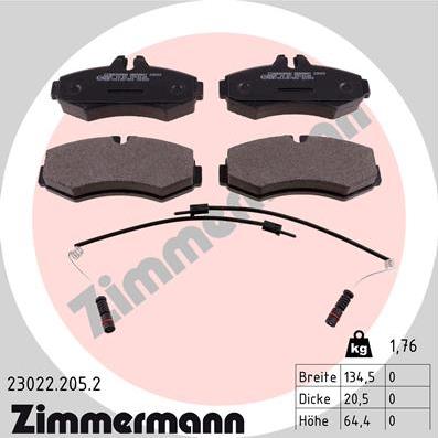 Zimmermann 23022.205.2 - Комплект спирачно феродо, дискови спирачки vvparts.bg