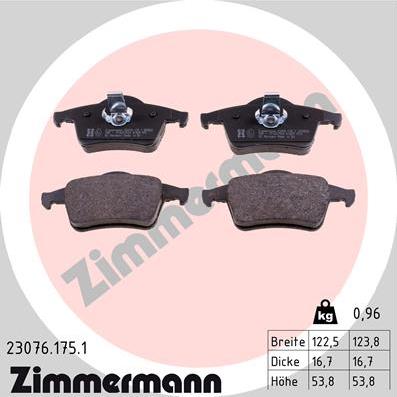 Zimmermann 23076.175.1 - Комплект спирачно феродо, дискови спирачки vvparts.bg